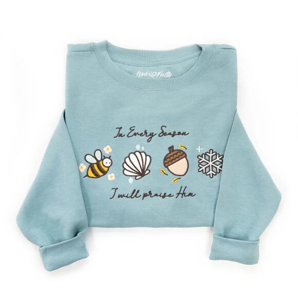 New Size Large Love In Faith In Every Season Embroidered Crewneck Christian Gift - Picture 2 of 4